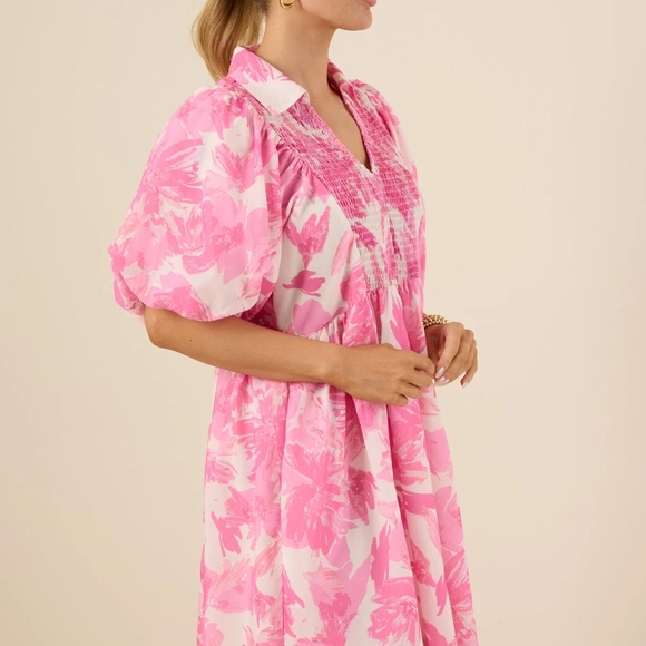 Pink Floral Puff Sleeve Dress - Picture 4 of 7